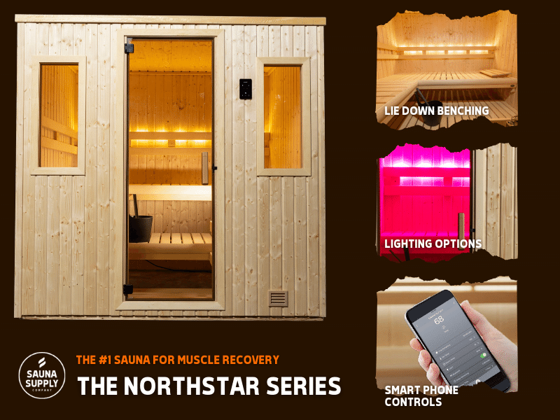 Photos shows traditional Northstar Indoor Sauna and various standard options