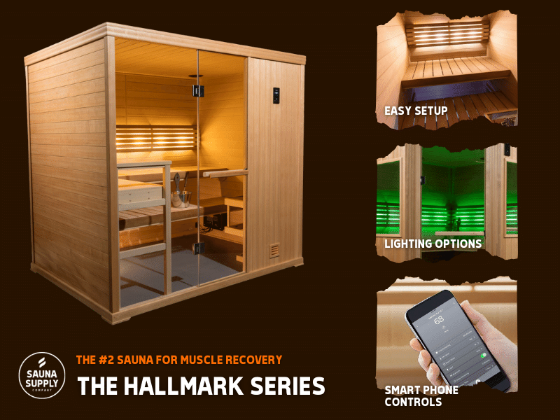 Photo shows the Hallmark traditional sauna with it's standard options.