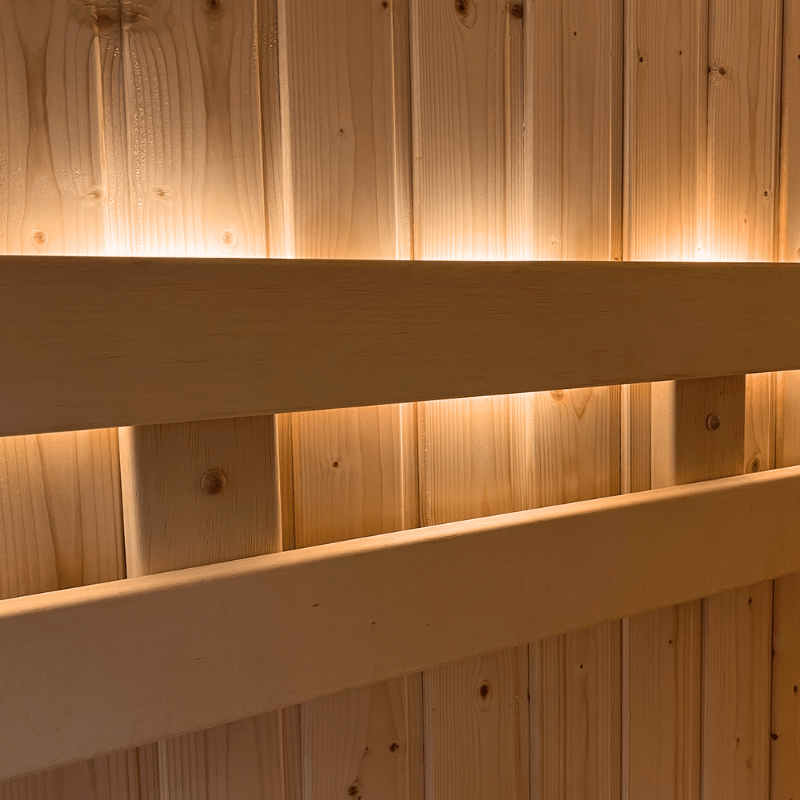 Backrest Close Up NorthStar 46 Indoor 4'x6' Panel Built Pre Fab Sauna