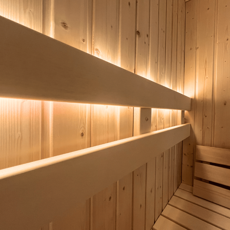 Bench Lighting On The NorthStar 56 Indoor 5'x6' Panel Built Pre Fab Sauna