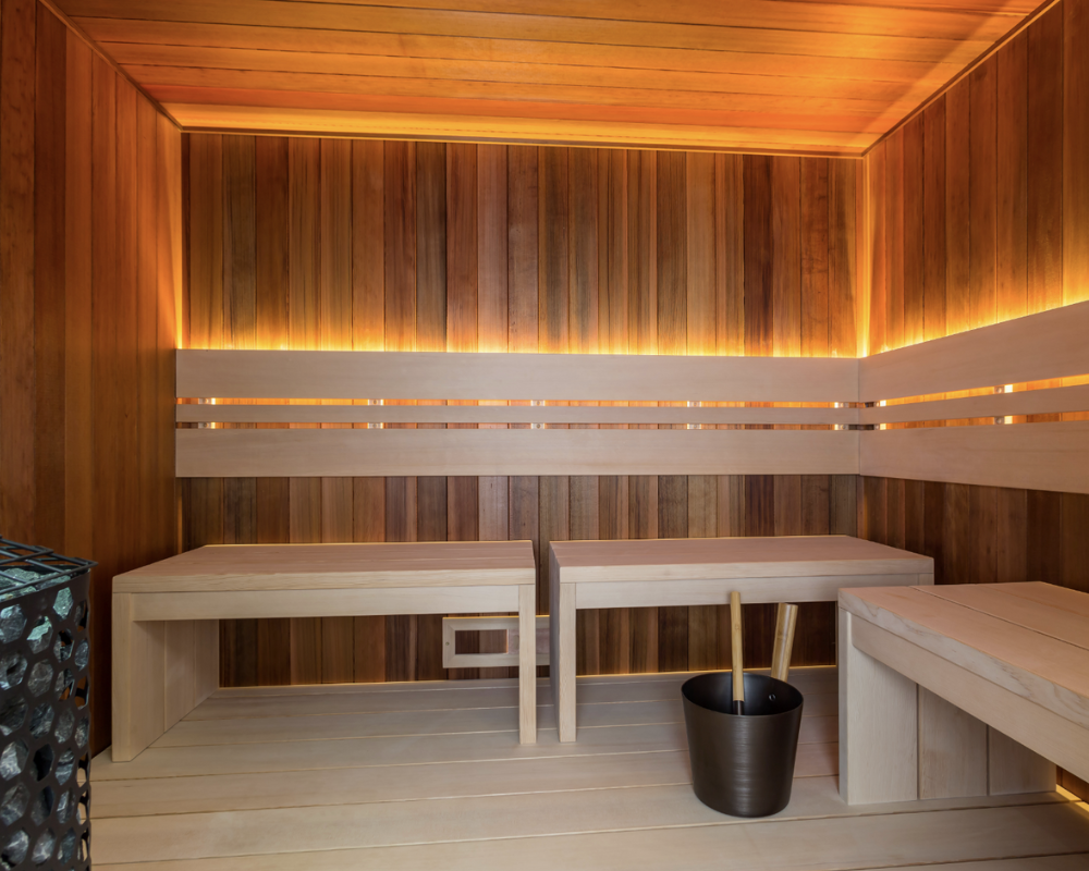 Custom Panel Built Sauna Room Interior - Single Color Benching