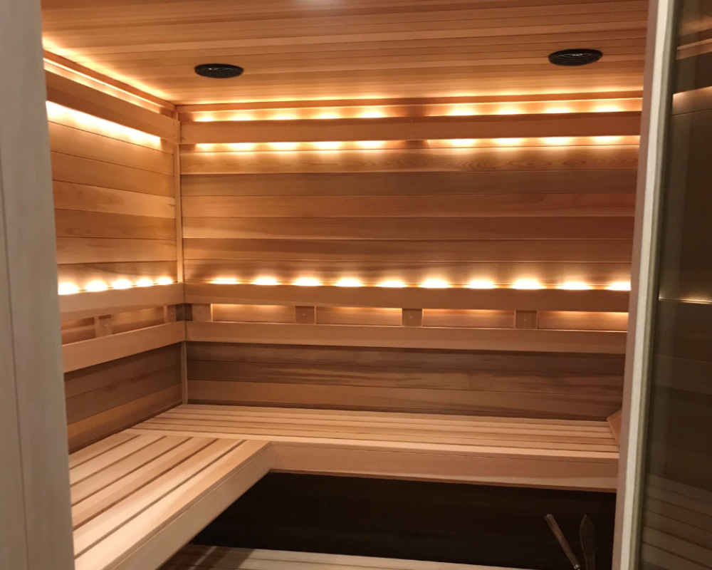 Custom Sauna With Cedar And Upper Lighting