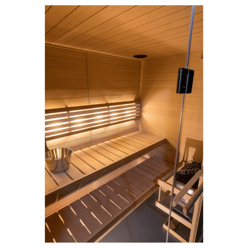 Hallmark 46 - 4'x6' Panel Built Pre Fab Sauna Interior and Lighting View