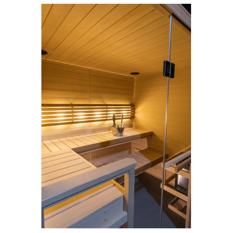 Hallmark 57 - 5'x7' Panel Built Pre Fab Sauna Interior and Lighting View