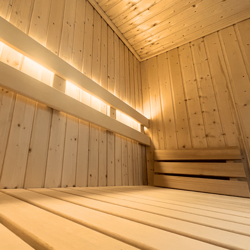 Interior Bench View NorthStar 44 Indoor 4'x4' Panel Built Pre Fab Sauna