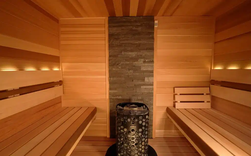 our clear cedar custom indoor sauna at cokato minnesota showroom