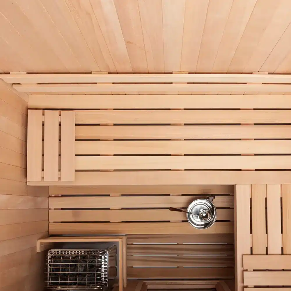 finnleo sisu sauna by sauna supply company - hemlock interior with designer heater