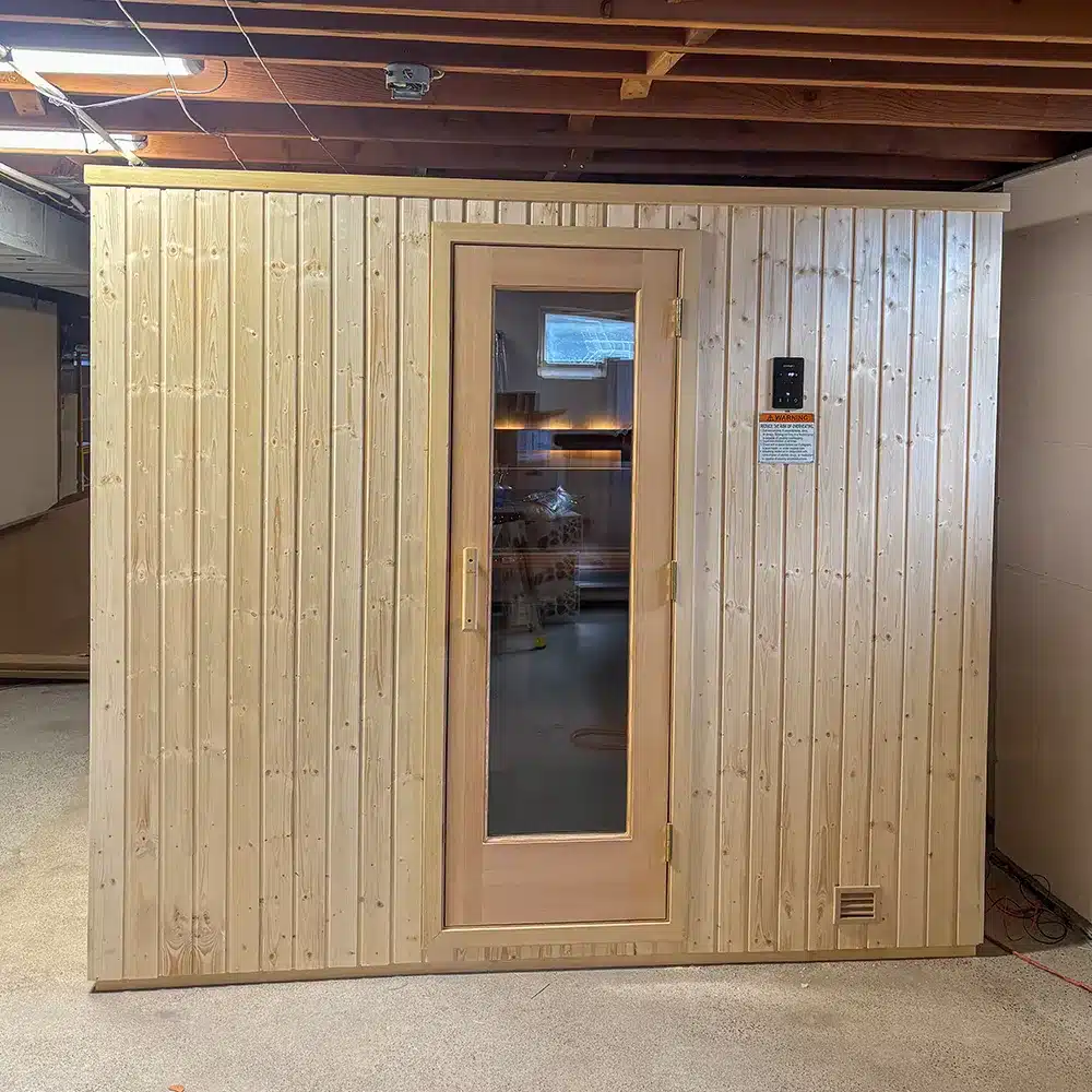 finnleo sisu sauna by sauna supply company - nordic spruce room with douglas fir frame door