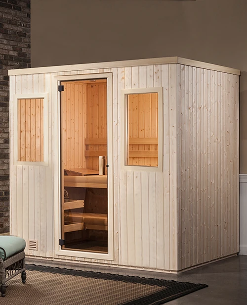 finnleo custom sisu traditional indoor sauna with nordic spruce wood exterior