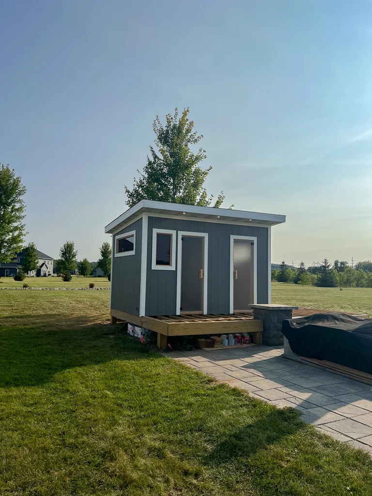 custom 8x11 outdoor traditional sauna with changing room