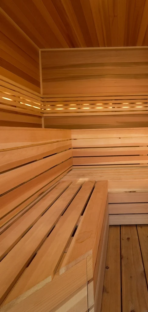 cedar bench skirts in sauna