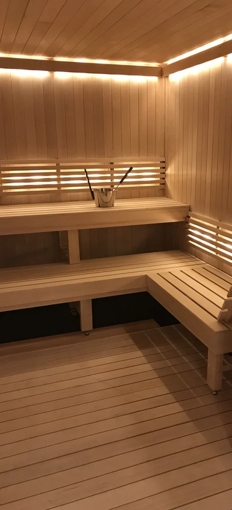 sauna built with clear canadian hemlock floor