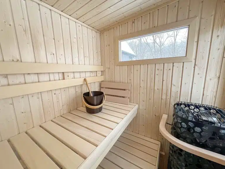 double layer benching in nordic spruce sauna