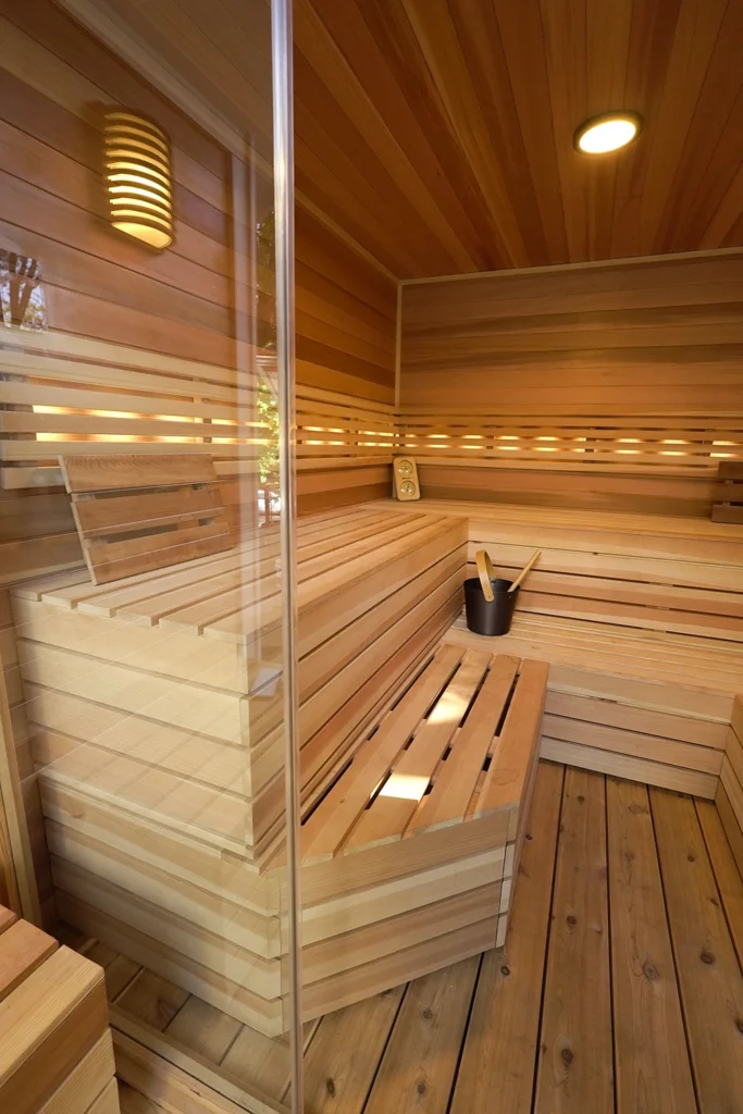 custom cedar sauna with all glass front