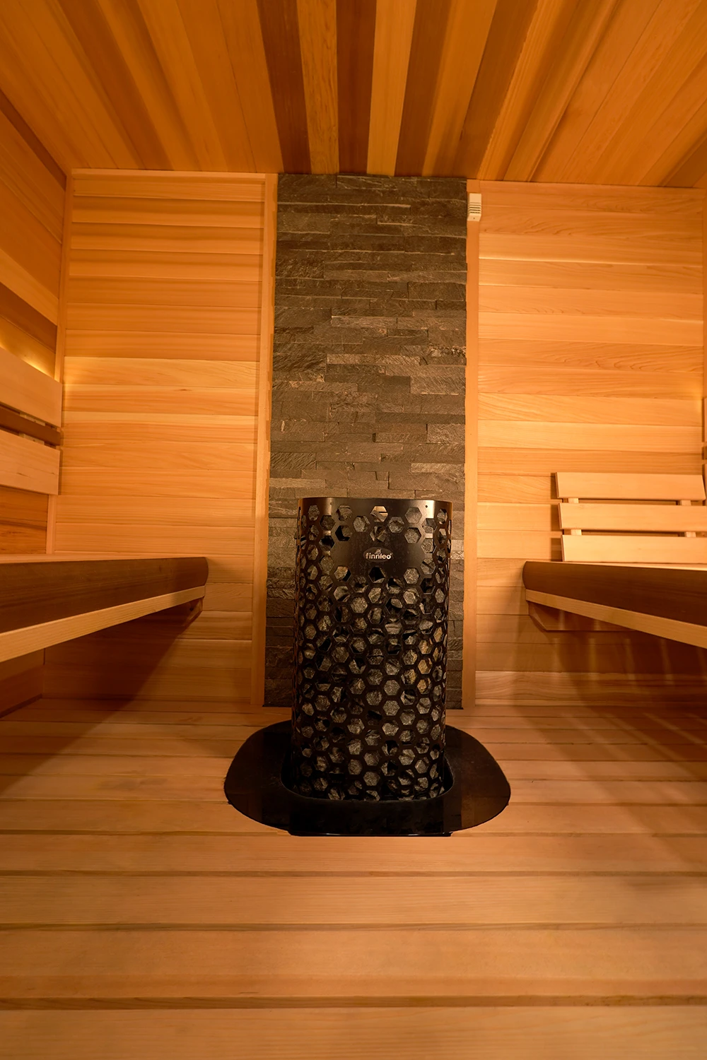 finnleo himalaya heater in custom cedar sauna