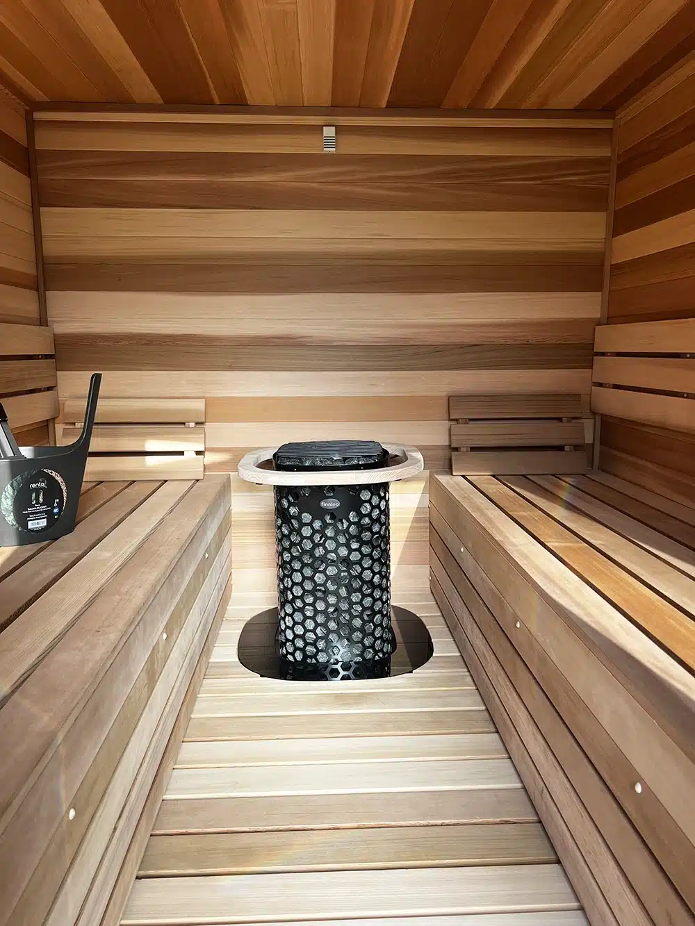 custom cedar sauna interior with bench skirts