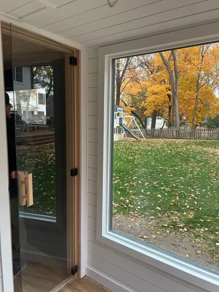 shiplap changing sauna room