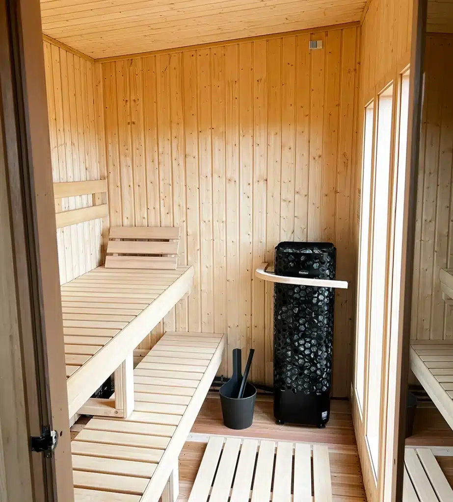 6'x12' euro nordic spruce sauna interior