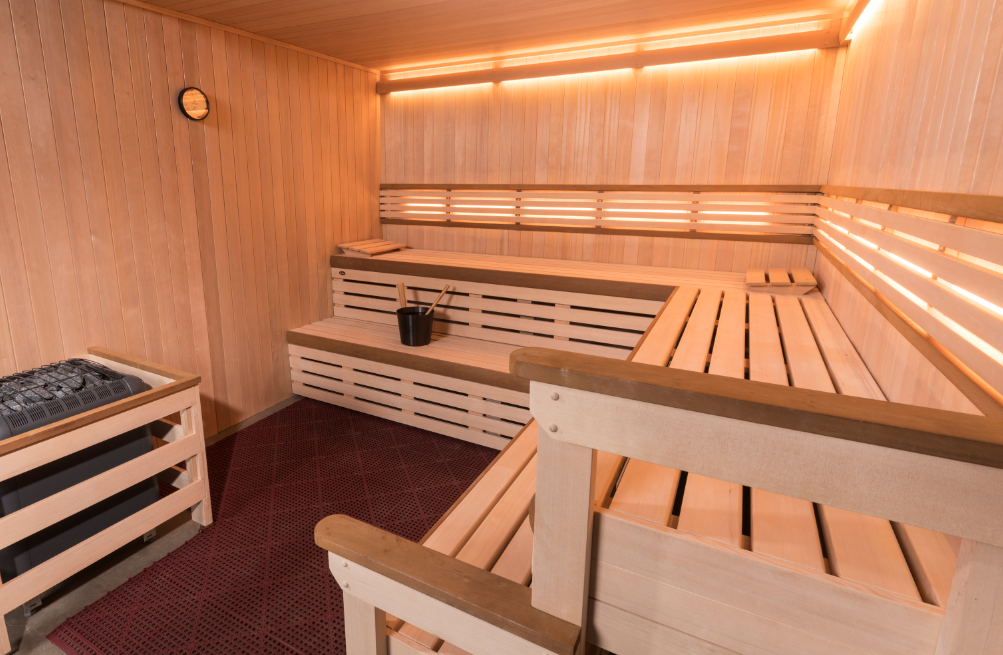 removable mat flooring in custom hemlock sauna