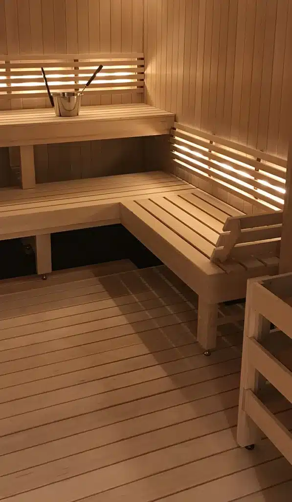 custom hemlock duckboard in sauna