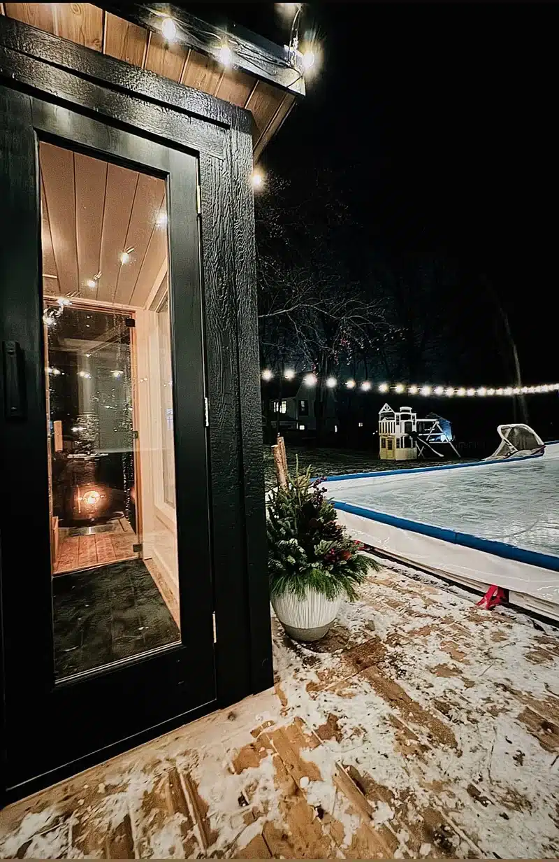 sauna right next to a hockey rink