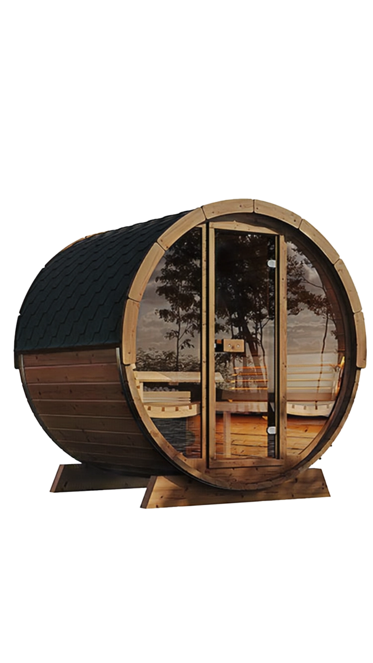 reviva 600 all glass front barrel sauna