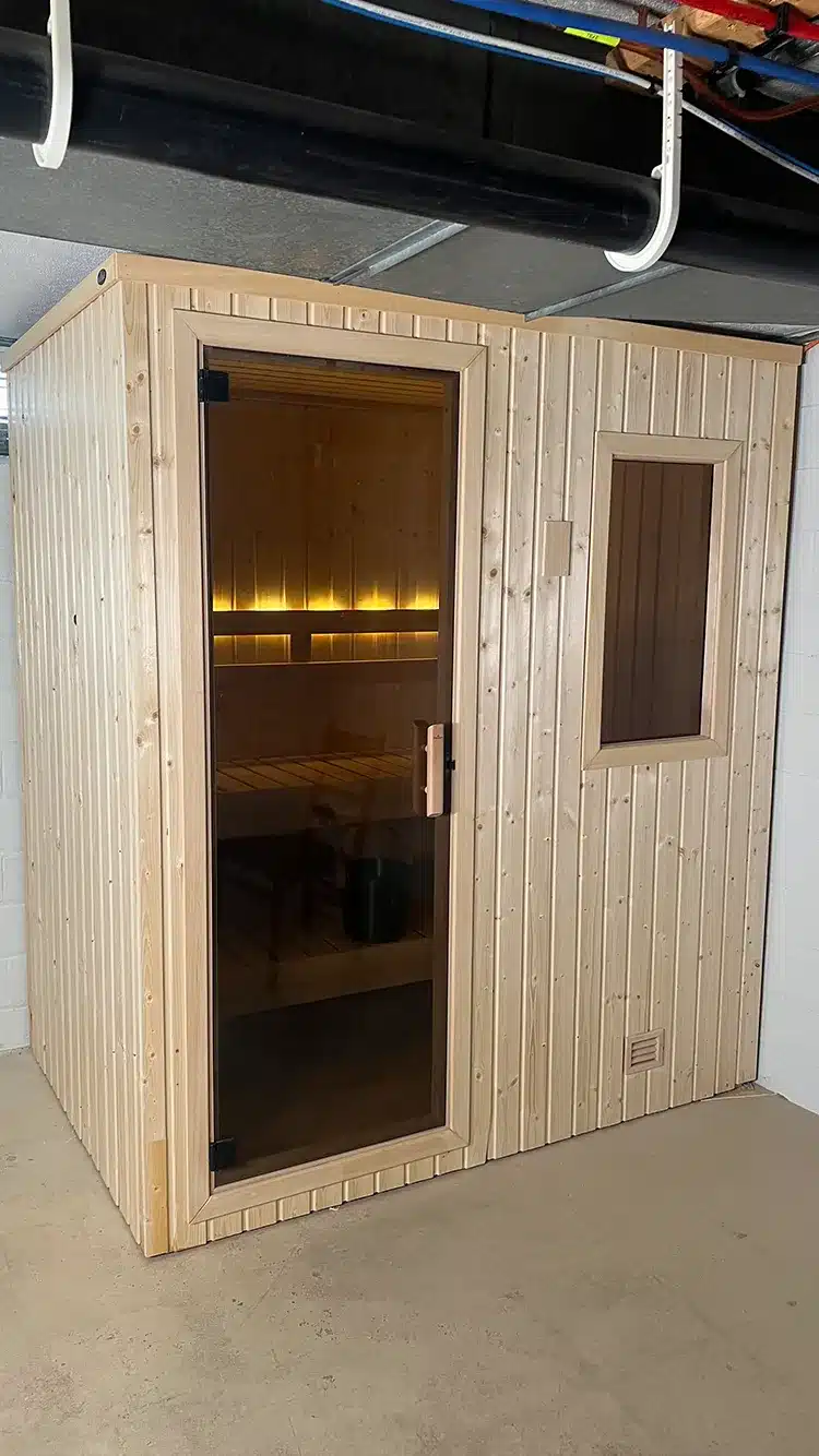 nordic spruce sauna with 16x30 bronze tint window