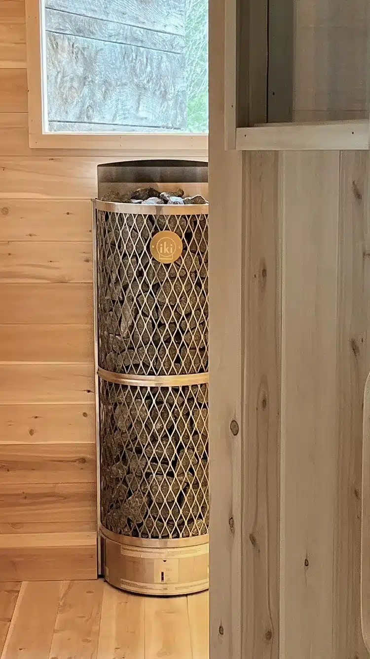 iki wall heater in cedar sauna thin