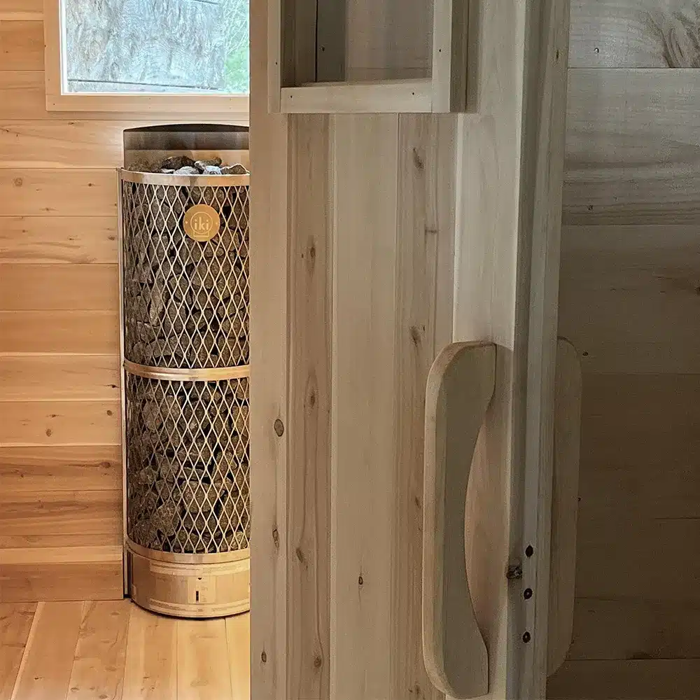iki wall heater in knotty cedar sauna