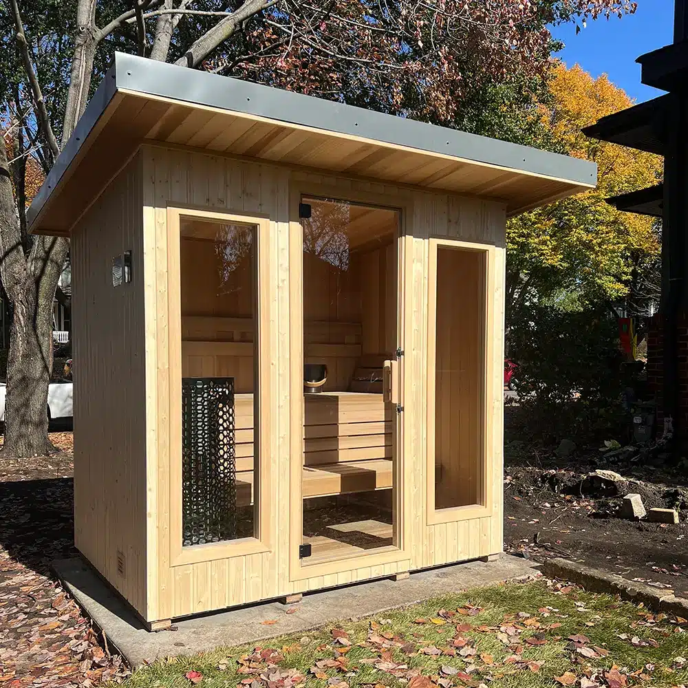 clear cedar interior, nordic spruce exterior on euro 5x7 sauna from sauna supply company in minnesota