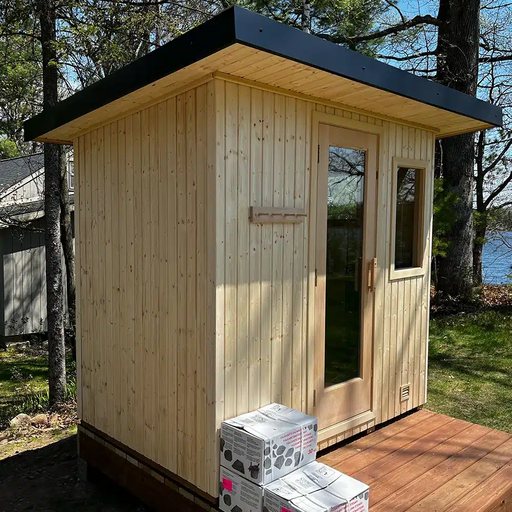 nordic spruce euro sauna with one bronze tint window from sauna supply company in minnesota