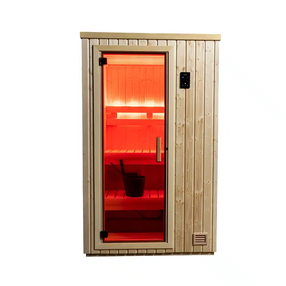 northstar indoor 4x4 sauna with red lighting