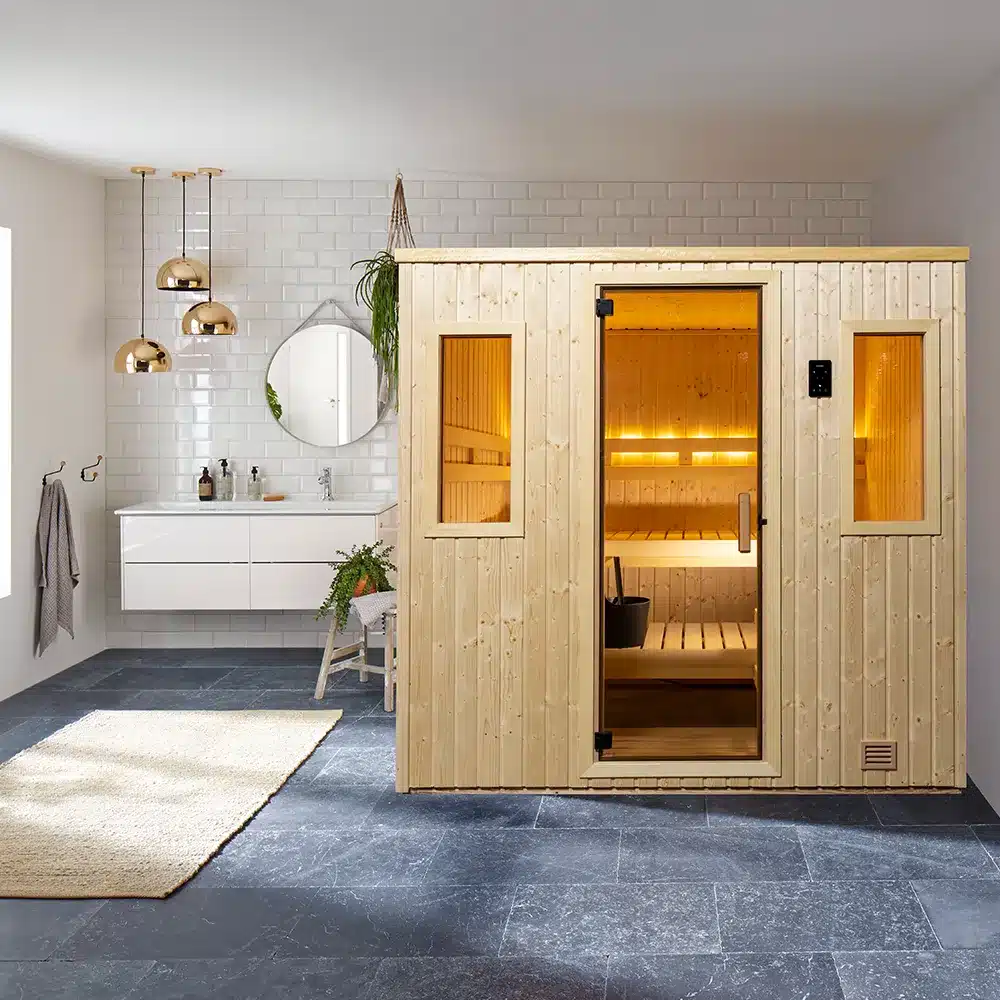 northstar indoor 5x7 sauna in bathroom