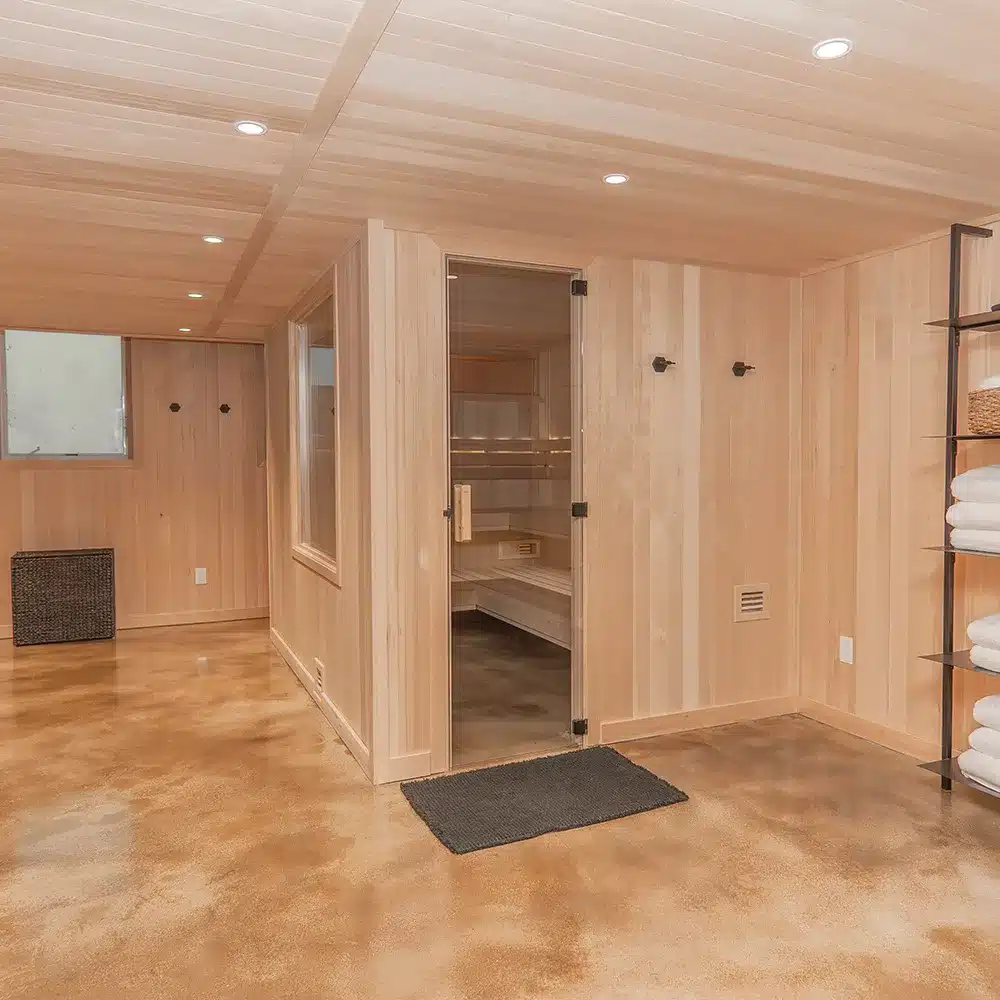 fully custom clear hemlock spa area and traditional sauna in minneapolis home