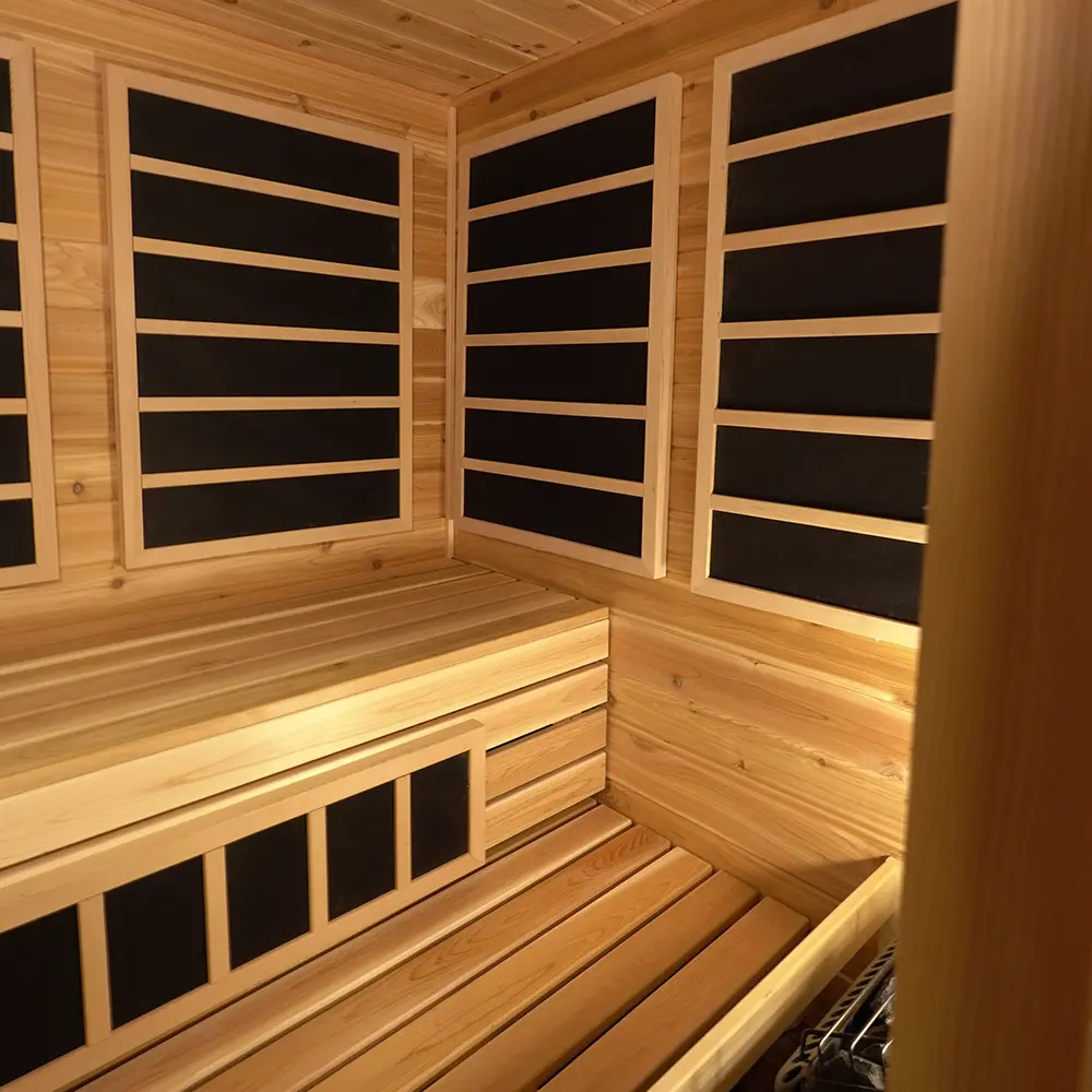 knotty cedar interior on custom infrared sauna