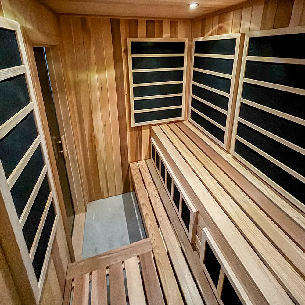 knotty cedar interior on custom infrared sauna