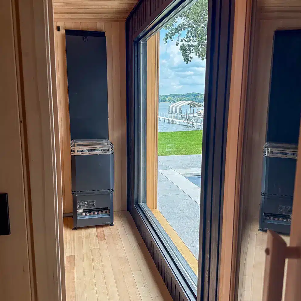 saunum air L electric sauna heater in custom outdoor sauna