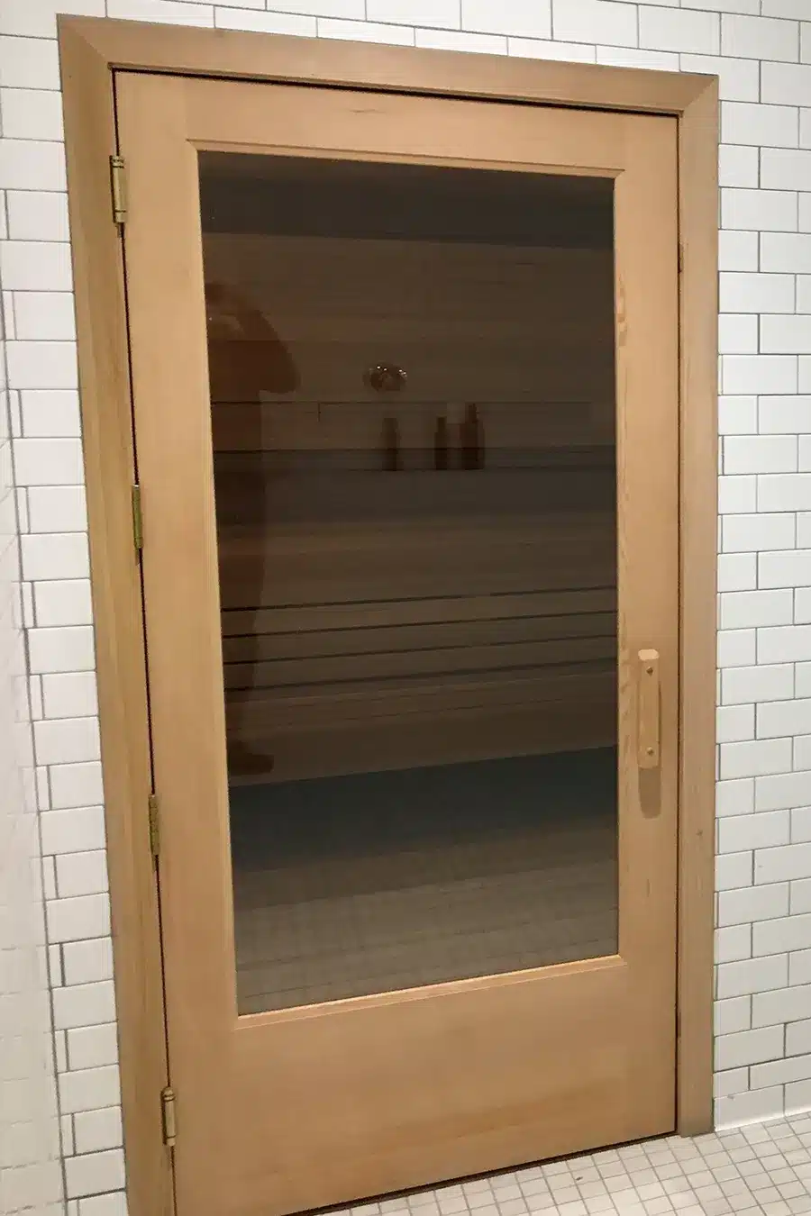 ADA 36x80 douglas fir frame sauna door on commercial sauna