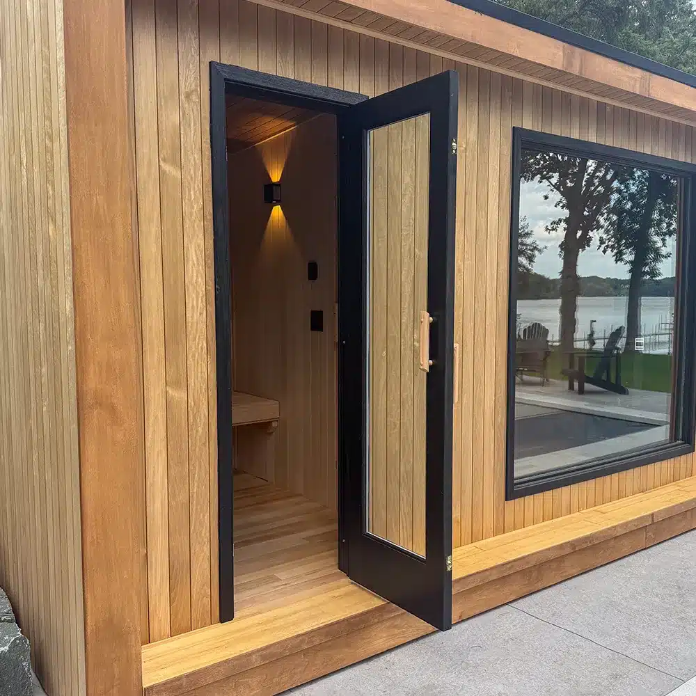 thermo-aspen custom outdoor sauna with changing room