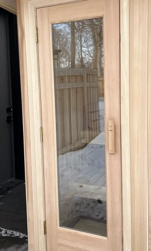 douglas fir wood frame door on euro 5x6 euro sauna