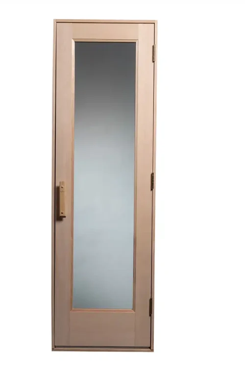 douglas fir wood sauna door with clear glass insert