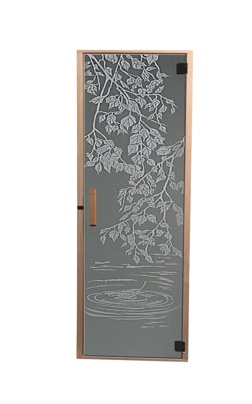 etched sauna glass door