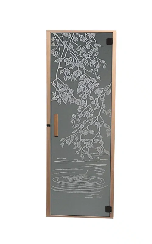 etched sauna glass door